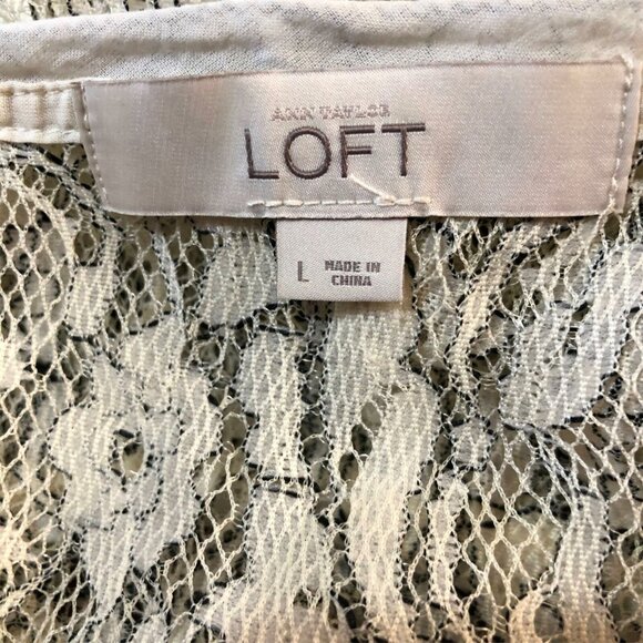 LOFT Top Womens Large Lace Shirt Short Sleeves Sheer Beige Pullover Blouse - Picture 5 of 5